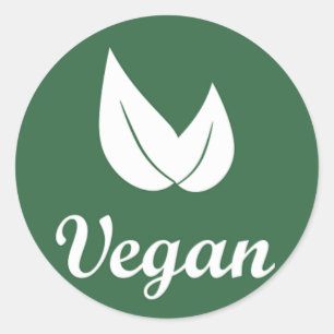 Pegatina Redonda Diseño vegano 1 blanco en verde