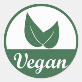 Pegatina Redonda Diseño vegano 1 verde sobre blanco