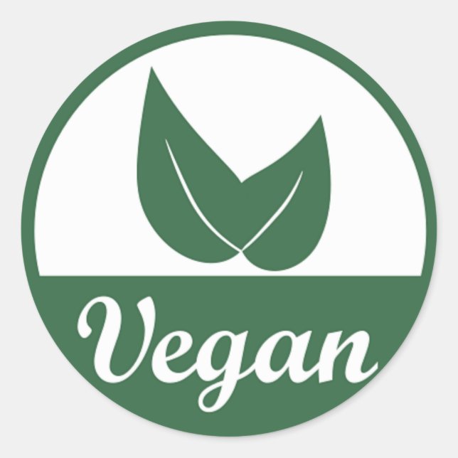 Pegatina Redonda Diseño vegano 1 verde sobre blanco (Anverso)