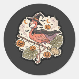 Pegatina Redonda Diseño vintage de flamenco espeluznante de Hallowe