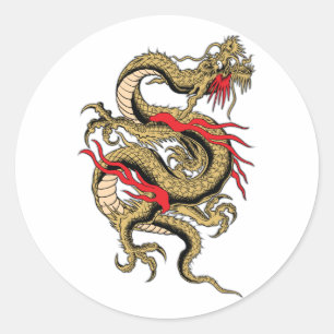 Pegatina Redonda Diseños chinos del personalizable del dragón