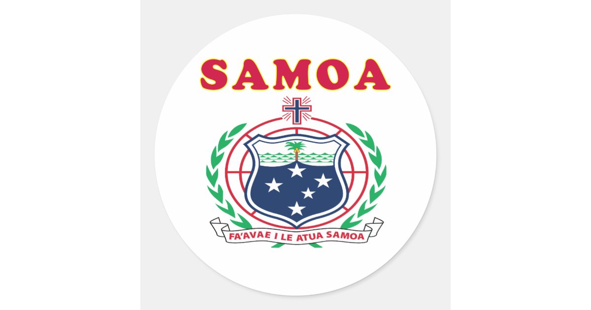 Pegatina Redonda Diseños De Escudo De Armas De Samoa | Zazzle.es