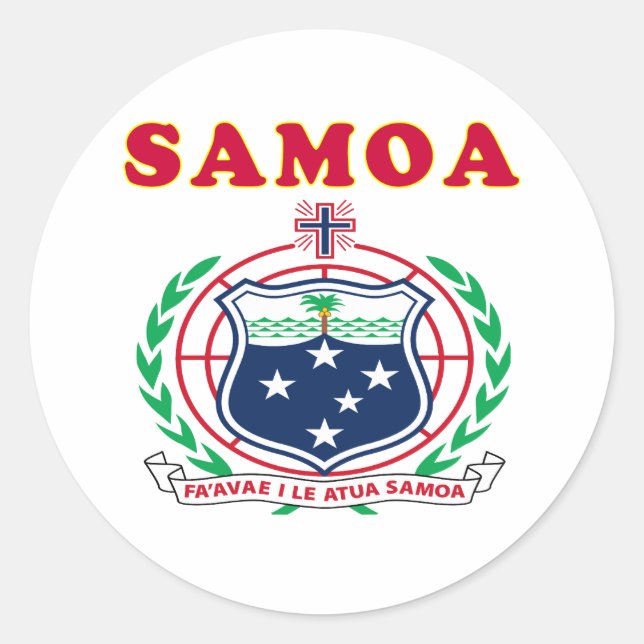 Pegatina Redonda Diseños De Escudo De Armas De Samoa (Anverso)