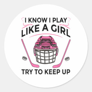 Pegatina Redonda Diseños Divertidos de Hockey para Chicas Mujeres H