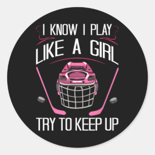 Pegatina Redonda Diseños Divertidos de Hockey para Chicas Mujeres H