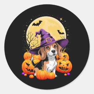 Pegatina Redonda Disfraces De Calabaza De Perro Beagle De Halloween