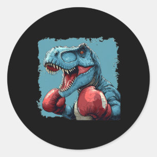 Pegatina Redonda Disfraces De Dinosaurios De Boxeo Para Los Amantes