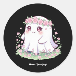 Pegatina Redonda Disfraces de Fantasma Floral Halloween para mujere