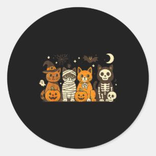 Pegatina Redonda Disfraces de gato de Halloween Fantasma Bruja Momi