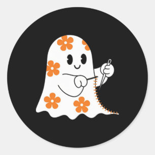 Pegatina Redonda Disfraces de Halloween masticando ghost boo curios