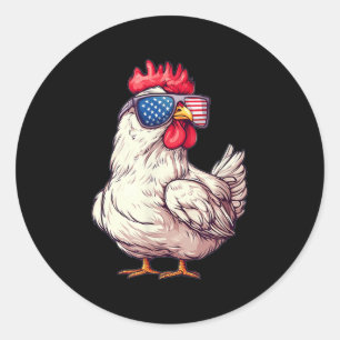 Pegatina Redonda Disfraces Patrióticos De Pollo Para Niños Y Gir