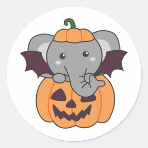Pegatina Redonda Disfraz de bata de calabaza para elefantes de Hall