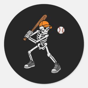 Pegatina Redonda Disfraz de béisbol de esqueleto para hombres y niñ