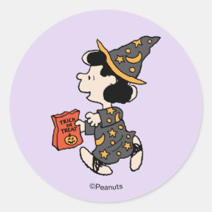 Pegatina Redonda Disfraz de bruja Lucy Peanuts Halloween