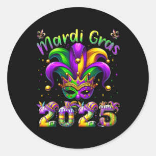 Pegatina Redonda Disfraz de Bufón de Mardi Gras 2025 Niñas Niños Ho
