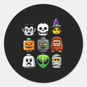 Pegatina Redonda Disfraz de Cabezas de Fantasma de Calabaza de Ladr