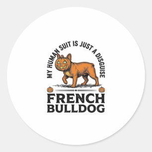 Pegatina Redonda Disfraz de camisa de calabaza de Bulldog francés d