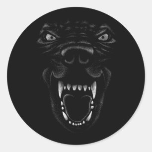 Pegatina Redonda Disfraz de Cara de Perro Negro Espantoso de Hallow