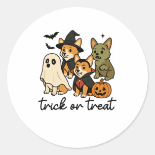 Pegatina Redonda disfraz de corgi halloween