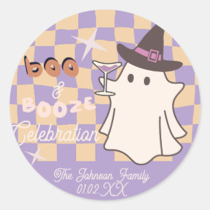 Pegatina Redonda Disfraz de cumpleaños adulto retro de Halloween pa