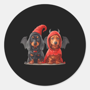 Pegatina Redonda Disfraz de diablo para perritos salchicha de Hallo