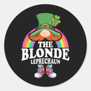 Pegatina Redonda Disfraz de duende rubio para el día de San Patrici