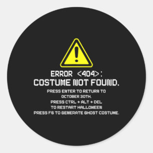 Pegatina Redonda Disfraz de Error 404 No Encontrado Divertido Hallo