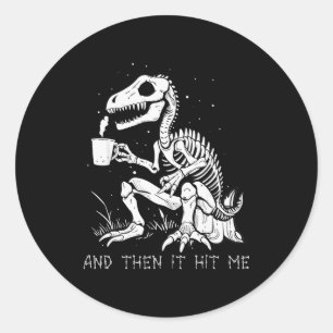 Pegatina Redonda Disfraz de esqueleto de dinosaurio divertido para