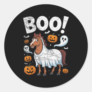 Pegatina Redonda Disfraz de fantasma de caballo Comedia Amante de l