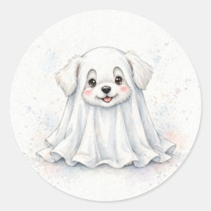 Pegatina Redonda Disfraz de fantasma de cachorro Halloween lindo