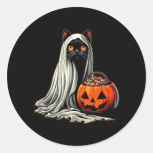 Pegatina Redonda Disfraz de Fantasma de Gato Negro de Halloween Cal