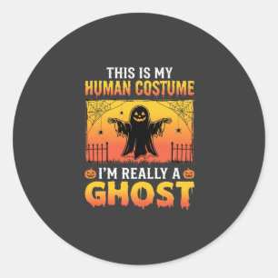 Pegatina Redonda Disfraz de Fantasma Vintage de Halloween para Huma