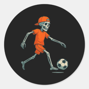 Pegatina Redonda Disfraz de fútbol de esqueleto de Halloween divert