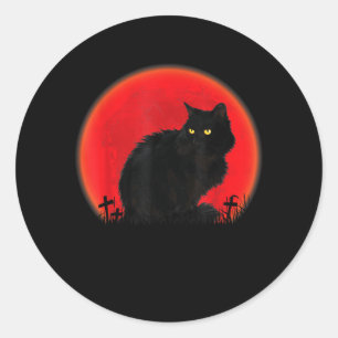 Pegatina Redonda Disfraz de gato bruja de Halloween Gato negro de l