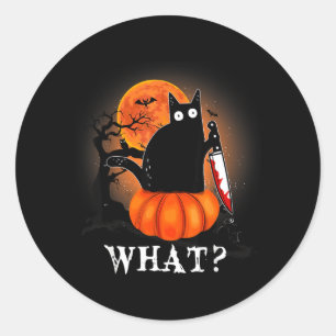 Pegatina Redonda Disfraz de gato negro espeluznante de Halloween pa