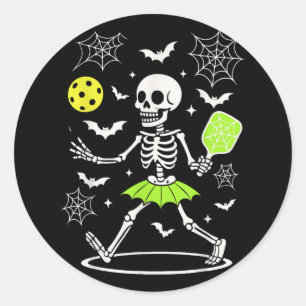 Pegatina Redonda Disfraz de Halloween con pelotas, Skelet de tempor