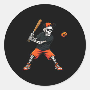 Pegatina Redonda Disfraz De Halloween De Béisbol De Calabaza De Bat