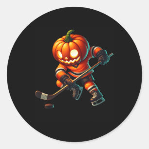 Pegatina Redonda Disfraz de Halloween de calabaza cara de hockey so