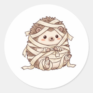 Pegatina Redonda Disfraz de Halloween de erizo momia lindo Ilustrac