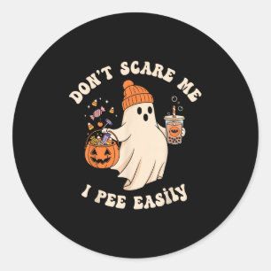 Pegatina Redonda Disfraz de Halloween de fantasma embarazada perezo