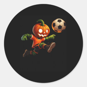 Pegatina Redonda Disfraz de Halloween de fútbol con cara de calabaz
