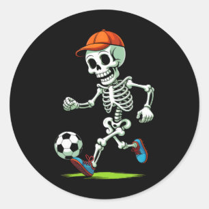 Pegatina Redonda Disfraz de Halloween de fútbol esqueleto divertido