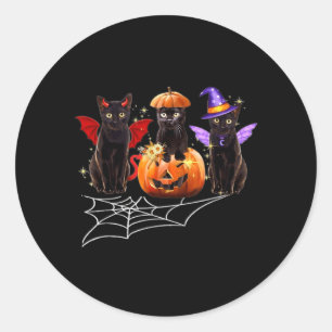 Pegatina Redonda Disfraz de Halloween de gato negro vampiro y calab