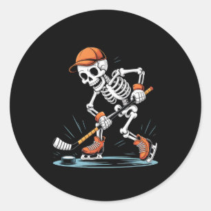 Pegatina Redonda Disfraz de Halloween de hockey sobre hielo de esqu