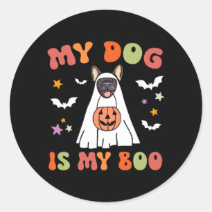Pegatina Redonda Disfraz de Halloween para Bulldog Francés Negro Mi