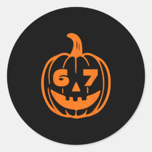 Pegatina Redonda Disfraz de Halloween Six Seven para maestros y est