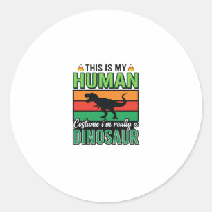 Pegatina Redonda Disfraz De Humano De Dinosaurio Divertido Hallowee