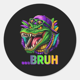 Pegatina Redonda Disfraz de Mardi Gras de caimán Bruh para hombres,