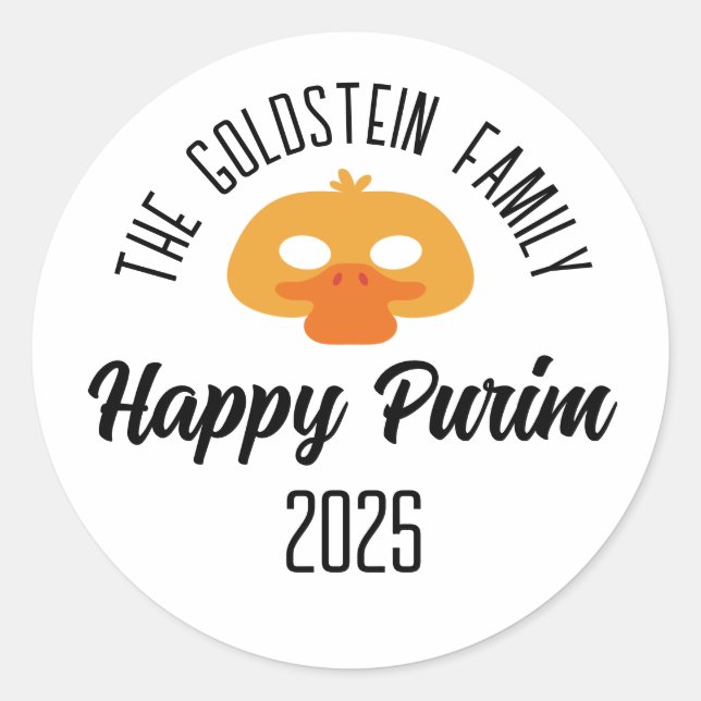 Pegatina Redonda Disfraz de máscaras de pato purim (Anverso)