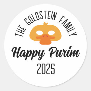 Pegatina Redonda Disfraz de máscaras de pato purim